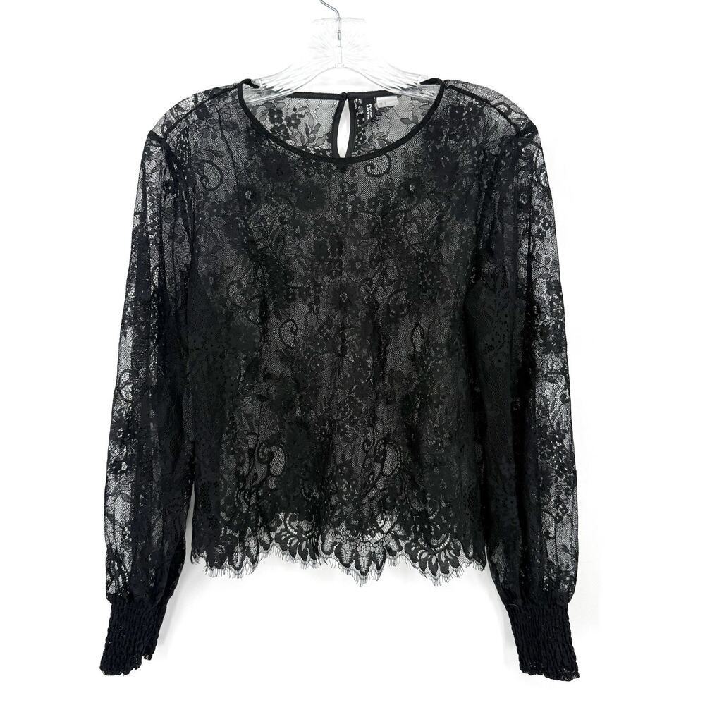 Dividend Black Lace Blouse Womens Size 6 Sheer Top Whimsigoth Dainty Academia